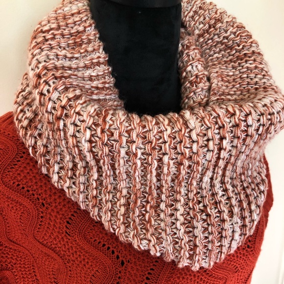 SOLD Terracotta and Cream Knit Cowl Neck Infinity Scarf - Picture 2 of 4